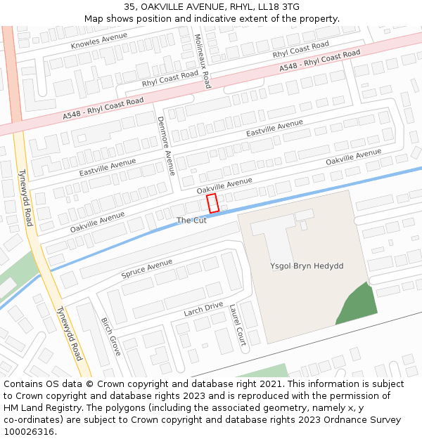 35, OAKVILLE AVENUE, RHYL, LL18 3TG: Location map and indicative extent of plot