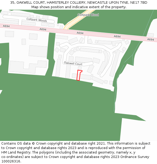 35, OAKWELL COURT, HAMSTERLEY COLLIERY, NEWCASTLE UPON TYNE, NE17 7BD: Location map and indicative extent of plot