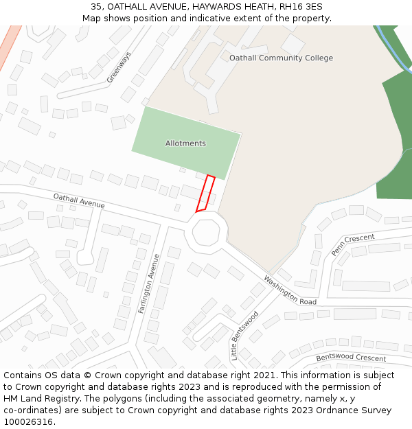 35, OATHALL AVENUE, HAYWARDS HEATH, RH16 3ES: Location map and indicative extent of plot