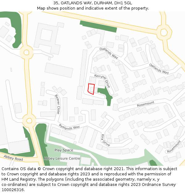 35, OATLANDS WAY, DURHAM, DH1 5GL: Location map and indicative extent of plot