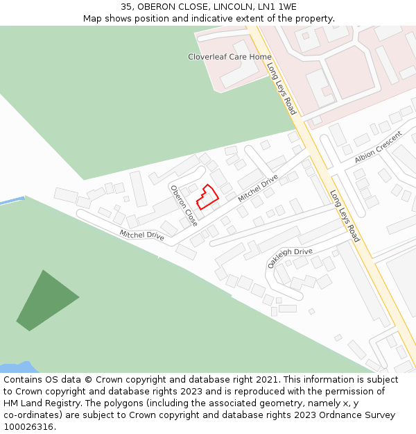 35, OBERON CLOSE, LINCOLN, LN1 1WE: Location map and indicative extent of plot