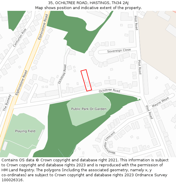 35, OCHILTREE ROAD, HASTINGS, TN34 2AJ: Location map and indicative extent of plot