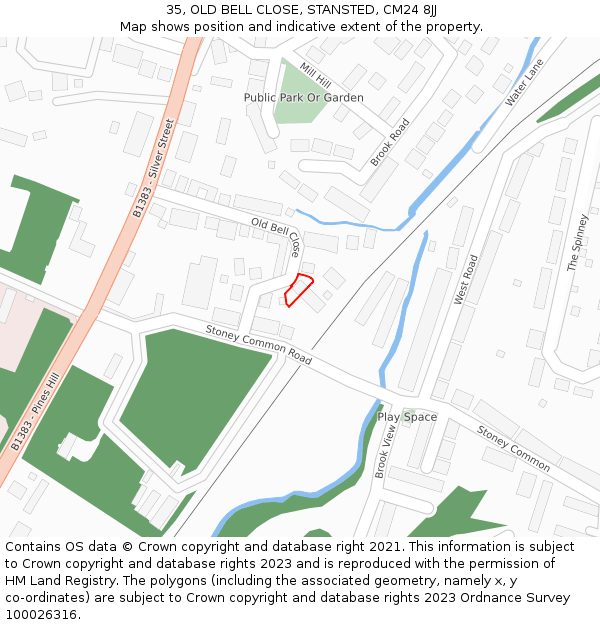 35, OLD BELL CLOSE, STANSTED, CM24 8JJ: Location map and indicative extent of plot