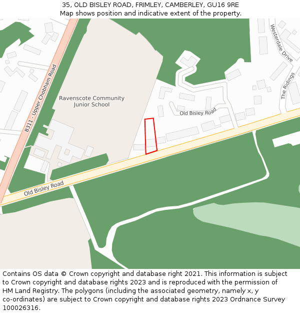 35, OLD BISLEY ROAD, FRIMLEY, CAMBERLEY, GU16 9RE: Location map and indicative extent of plot