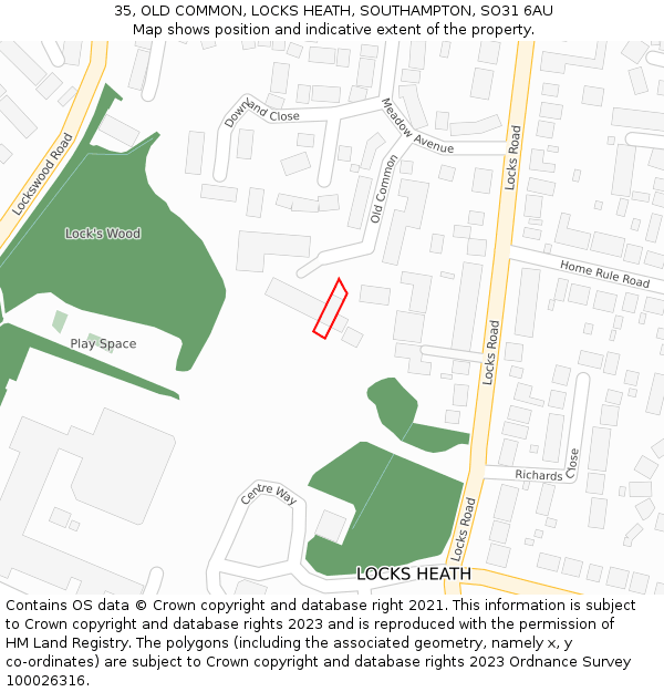 35, OLD COMMON, LOCKS HEATH, SOUTHAMPTON, SO31 6AU: Location map and indicative extent of plot