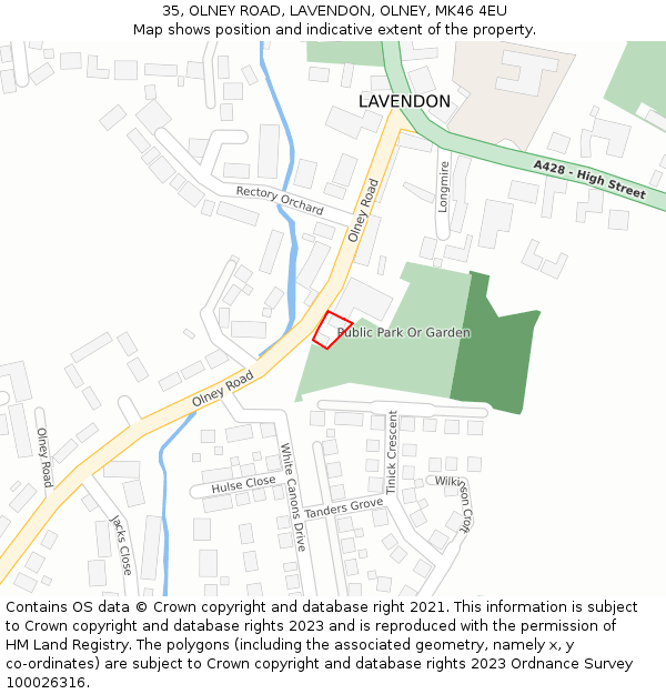 35, OLNEY ROAD, LAVENDON, OLNEY, MK46 4EU: Location map and indicative extent of plot