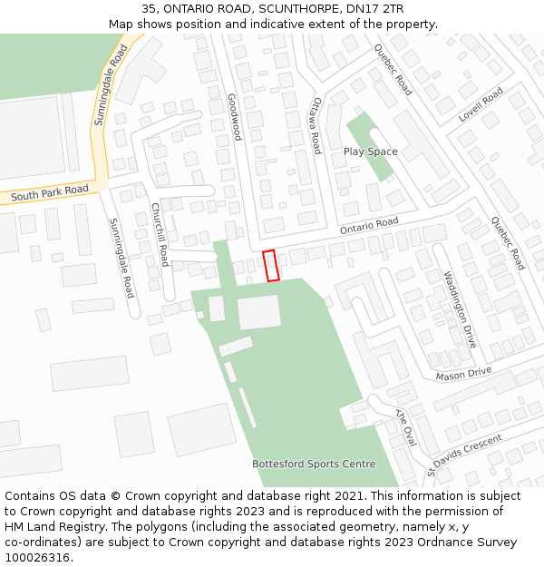 35, ONTARIO ROAD, SCUNTHORPE, DN17 2TR: Location map and indicative extent of plot