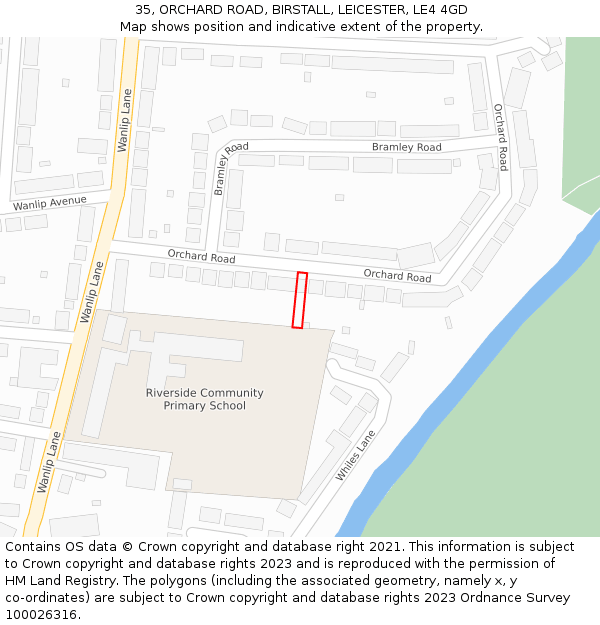 35, ORCHARD ROAD, BIRSTALL, LEICESTER, LE4 4GD: Location map and indicative extent of plot