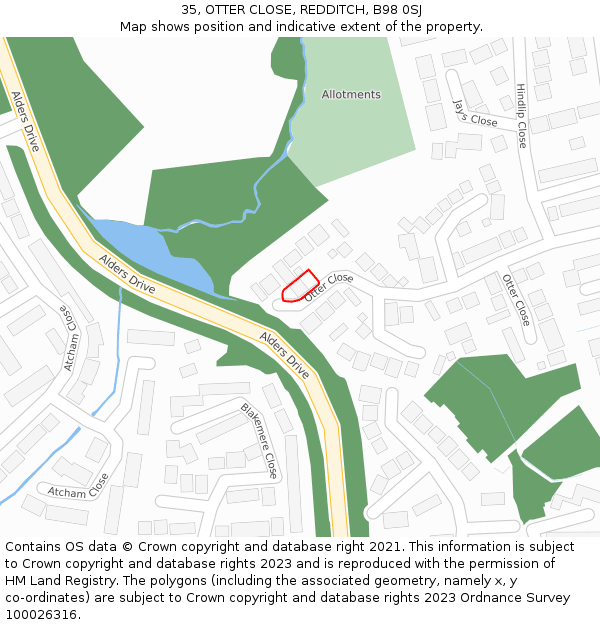 35, OTTER CLOSE, REDDITCH, B98 0SJ: Location map and indicative extent of plot