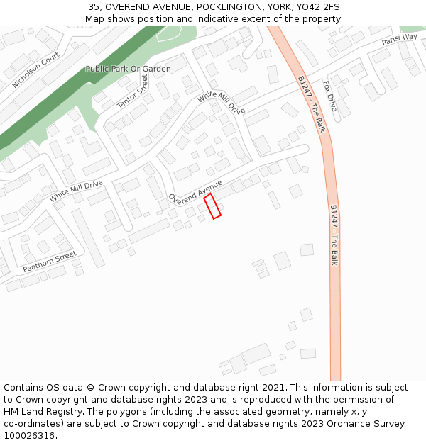 35, OVEREND AVENUE, POCKLINGTON, YORK, YO42 2FS: Location map and indicative extent of plot