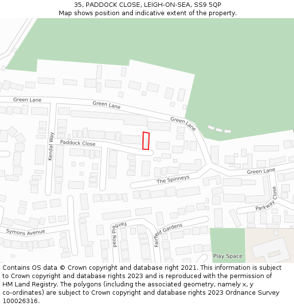 35, PADDOCK CLOSE, LEIGH-ON-SEA, SS9 5QP: Location map and indicative extent of plot