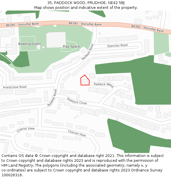 35, PADDOCK WOOD, PRUDHOE, NE42 5BJ: Location map and indicative extent of plot