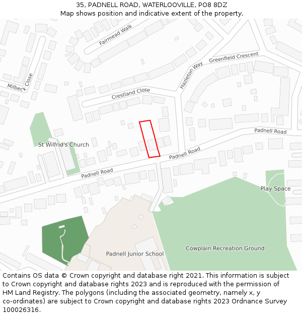 35, PADNELL ROAD, WATERLOOVILLE, PO8 8DZ: Location map and indicative extent of plot