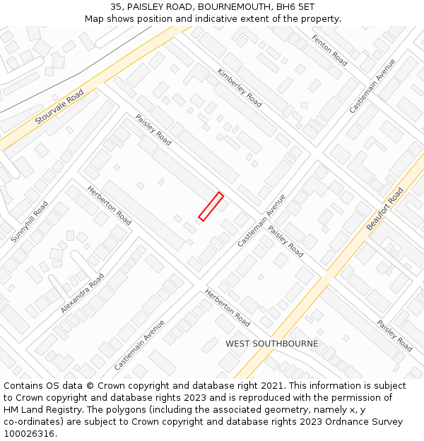 35, PAISLEY ROAD, BOURNEMOUTH, BH6 5ET: Location map and indicative extent of plot