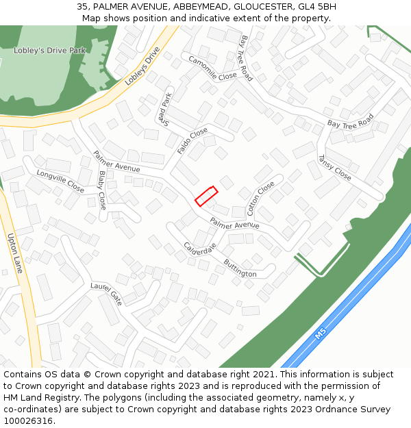 35, PALMER AVENUE, ABBEYMEAD, GLOUCESTER, GL4 5BH: Location map and indicative extent of plot