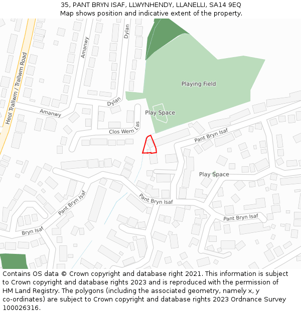 35, PANT BRYN ISAF, LLWYNHENDY, LLANELLI, SA14 9EQ: Location map and indicative extent of plot