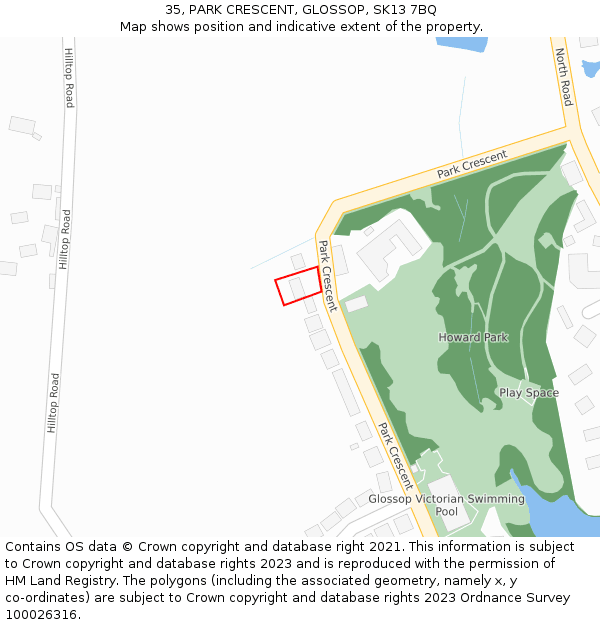 35, PARK CRESCENT, GLOSSOP, SK13 7BQ: Location map and indicative extent of plot