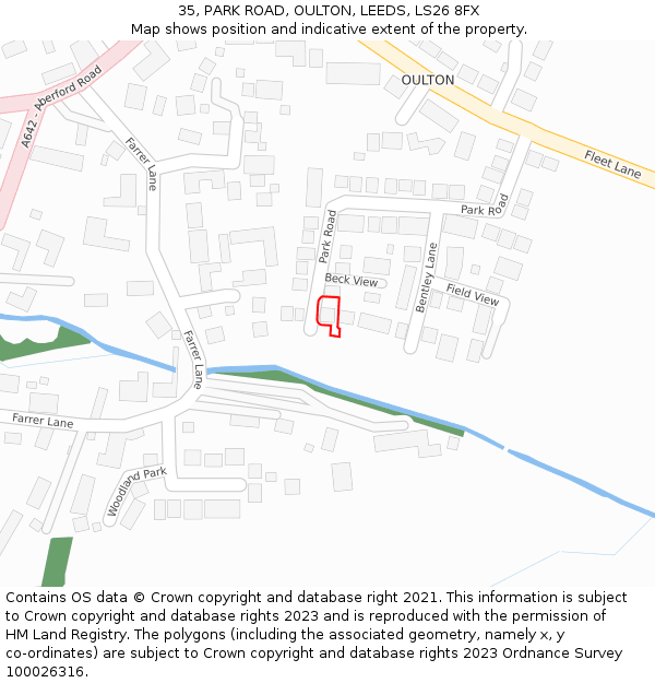 35, PARK ROAD, OULTON, LEEDS, LS26 8FX: Location map and indicative extent of plot