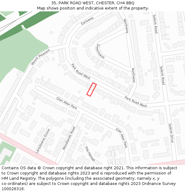 35, PARK ROAD WEST, CHESTER, CH4 8BQ: Location map and indicative extent of plot