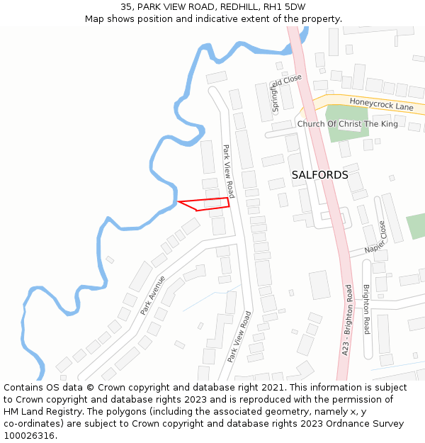 35, PARK VIEW ROAD, REDHILL, RH1 5DW: Location map and indicative extent of plot