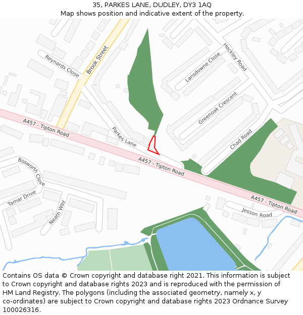 35, PARKES LANE, DUDLEY, DY3 1AQ: Location map and indicative extent of plot