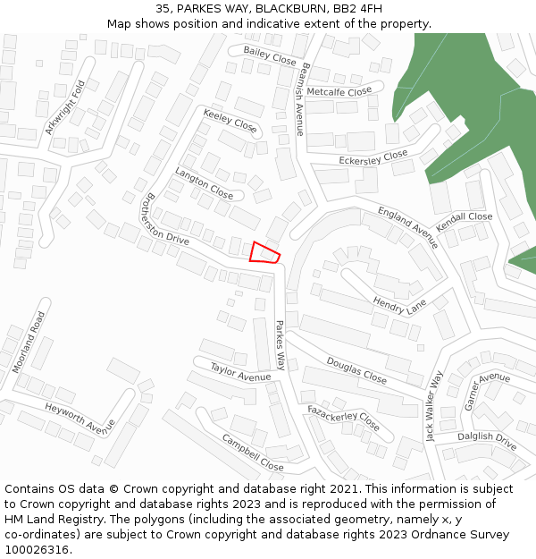 35, PARKES WAY, BLACKBURN, BB2 4FH: Location map and indicative extent of plot