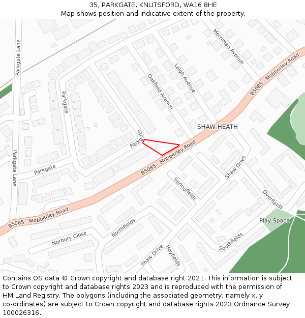 35, PARKGATE, KNUTSFORD, WA16 8HE: Location map and indicative extent of plot