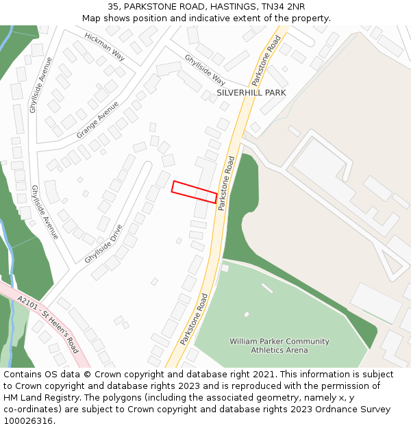 35, PARKSTONE ROAD, HASTINGS, TN34 2NR: Location map and indicative extent of plot