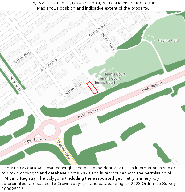 35, PASTERN PLACE, DOWNS BARN, MILTON KEYNES, MK14 7RB: Location map and indicative extent of plot