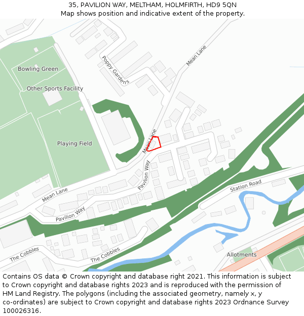 35, PAVILION WAY, MELTHAM, HOLMFIRTH, HD9 5QN: Location map and indicative extent of plot