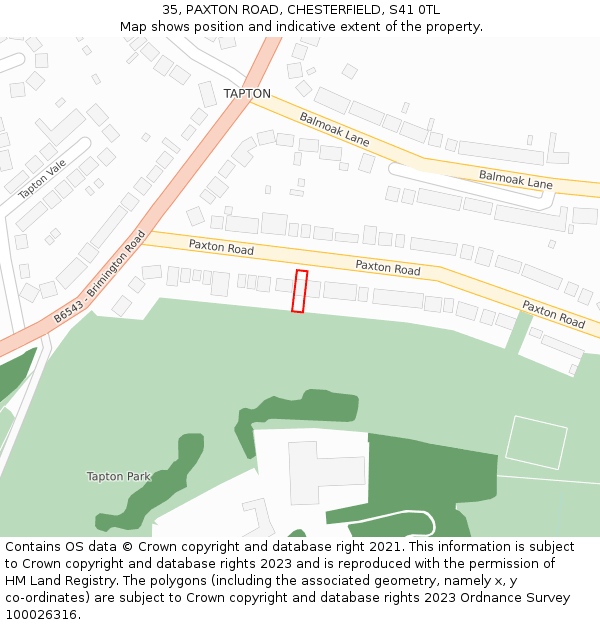 35, PAXTON ROAD, CHESTERFIELD, S41 0TL: Location map and indicative extent of plot