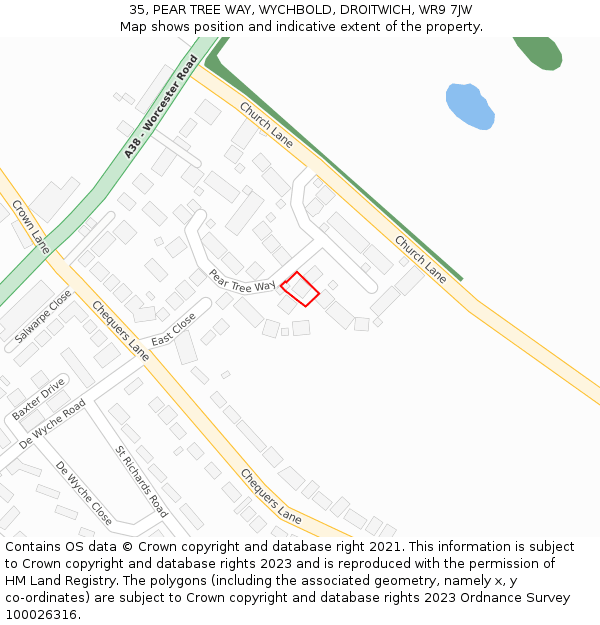 35, PEAR TREE WAY, WYCHBOLD, DROITWICH, WR9 7JW: Location map and indicative extent of plot