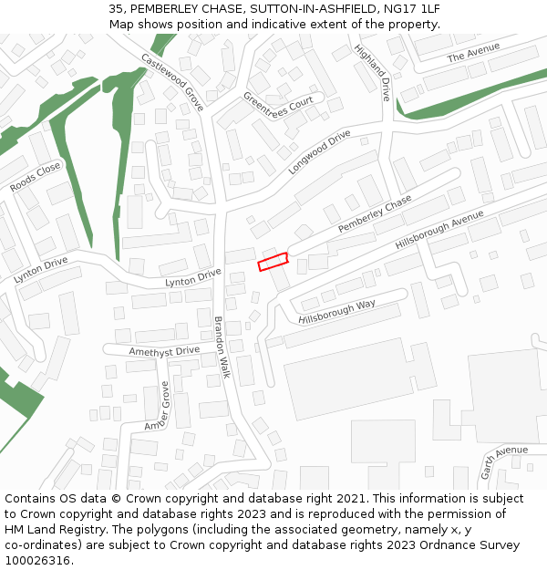 35, PEMBERLEY CHASE, SUTTON-IN-ASHFIELD, NG17 1LF: Location map and indicative extent of plot