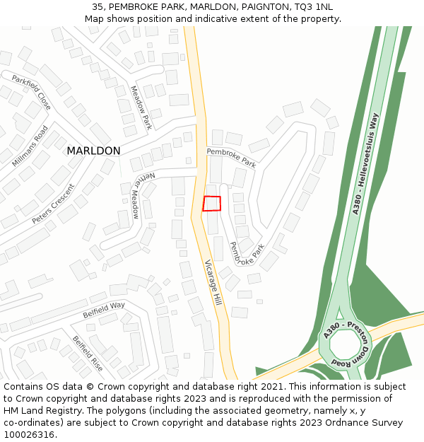 35, PEMBROKE PARK, MARLDON, PAIGNTON, TQ3 1NL: Location map and indicative extent of plot