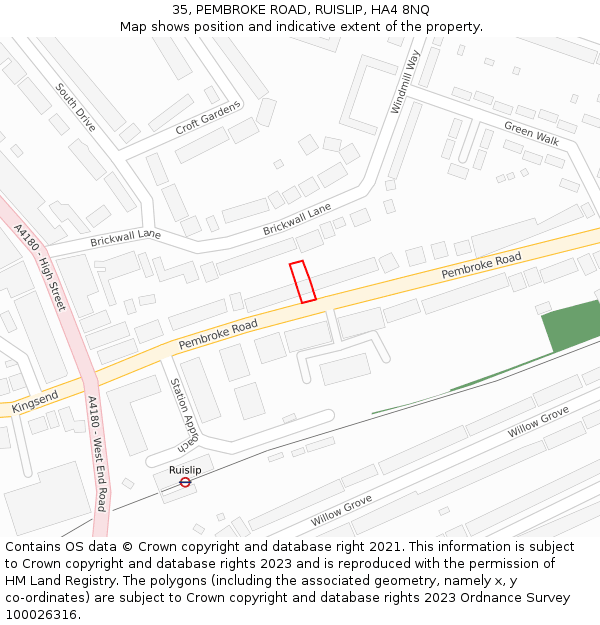 35, PEMBROKE ROAD, RUISLIP, HA4 8NQ: Location map and indicative extent of plot