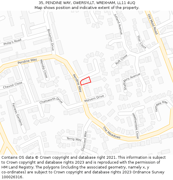 35, PENDINE WAY, GWERSYLLT, WREXHAM, LL11 4UQ: Location map and indicative extent of plot