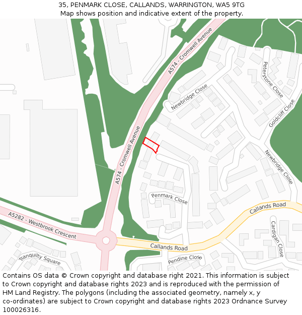 35, PENMARK CLOSE, CALLANDS, WARRINGTON, WA5 9TG: Location map and indicative extent of plot