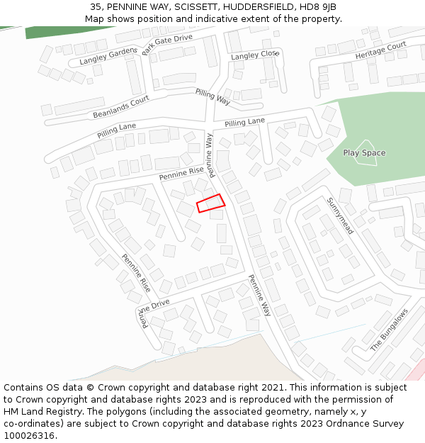 35, PENNINE WAY, SCISSETT, HUDDERSFIELD, HD8 9JB: Location map and indicative extent of plot