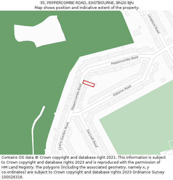 35, PEPPERCOMBE ROAD, EASTBOURNE, BN20 8JN: Location map and indicative extent of plot