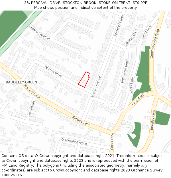 35, PERCIVAL DRIVE, STOCKTON BROOK, STOKE-ON-TRENT, ST9 9PE: Location map and indicative extent of plot