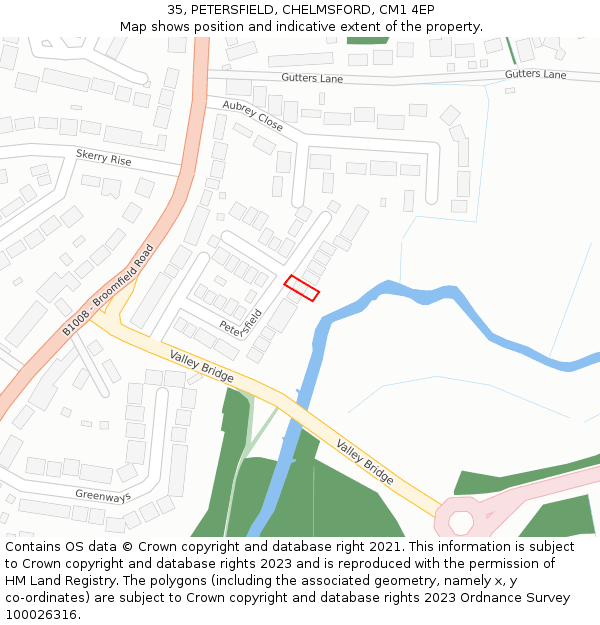 35, PETERSFIELD, CHELMSFORD, CM1 4EP: Location map and indicative extent of plot