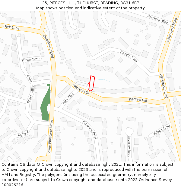 35, PIERCES HILL, TILEHURST, READING, RG31 6RB: Location map and indicative extent of plot