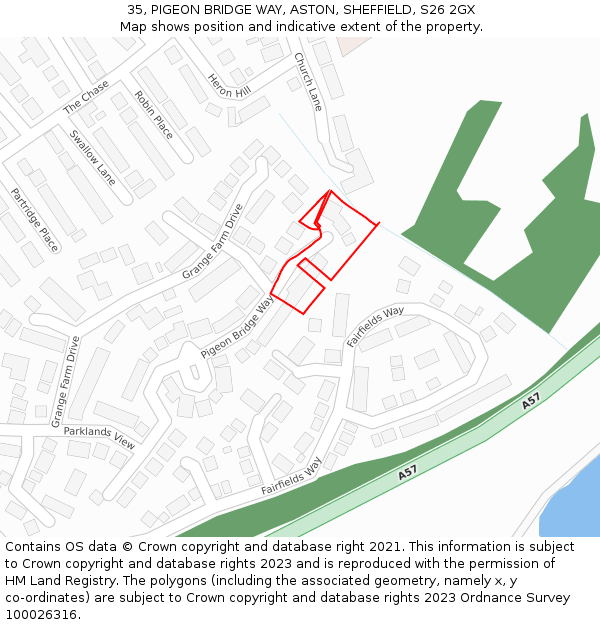 35, PIGEON BRIDGE WAY, ASTON, SHEFFIELD, S26 2GX: Location map and indicative extent of plot