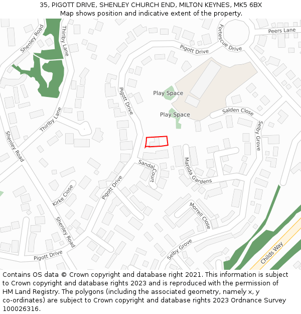 35, PIGOTT DRIVE, SHENLEY CHURCH END, MILTON KEYNES, MK5 6BX: Location map and indicative extent of plot