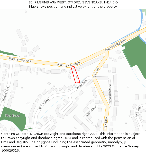 35, PILGRIMS WAY WEST, OTFORD, SEVENOAKS, TN14 5JQ: Location map and indicative extent of plot