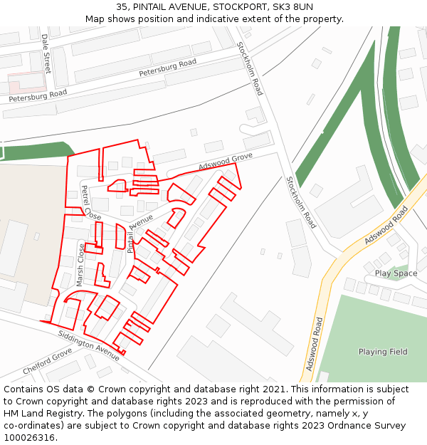 35, PINTAIL AVENUE, STOCKPORT, SK3 8UN: Location map and indicative extent of plot