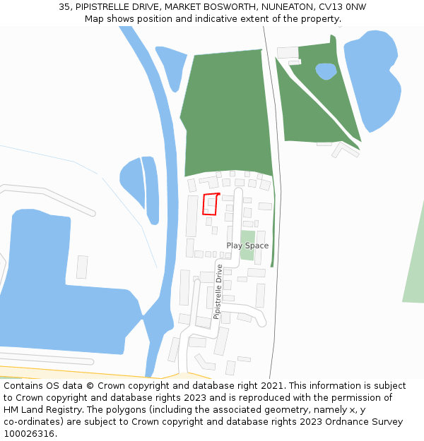 35, PIPISTRELLE DRIVE, MARKET BOSWORTH, NUNEATON, CV13 0NW: Location map and indicative extent of plot