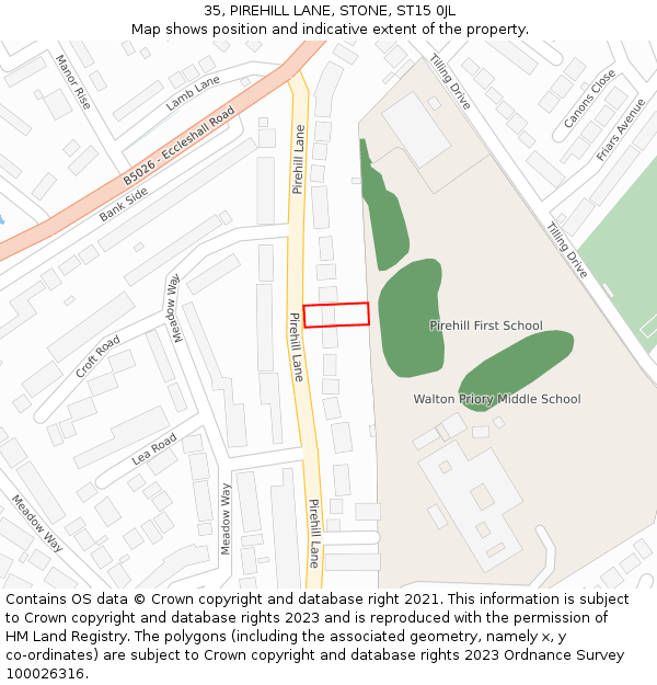 35, PIREHILL LANE, STONE, ST15 0JL: Location map and indicative extent of plot