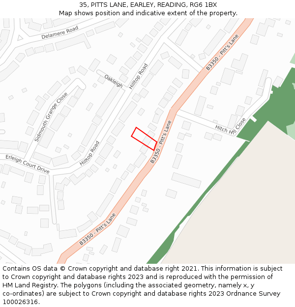 35, PITTS LANE, EARLEY, READING, RG6 1BX: Location map and indicative extent of plot