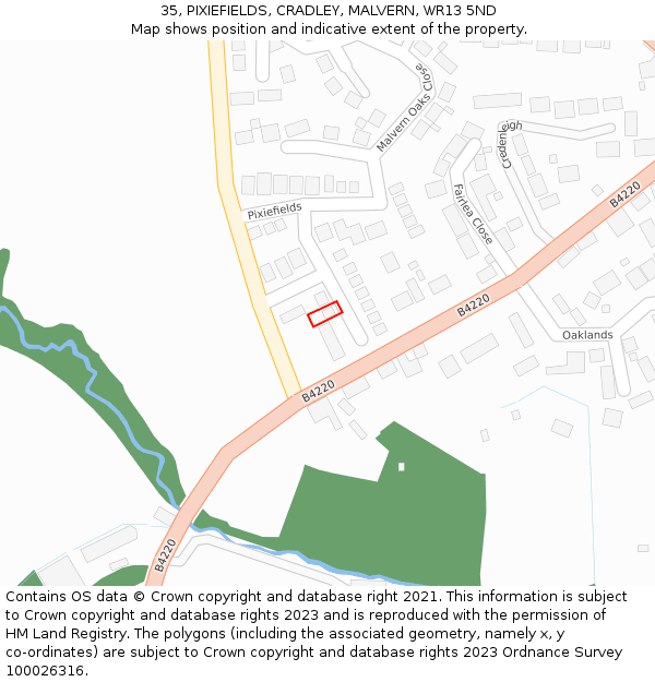 35, PIXIEFIELDS, CRADLEY, MALVERN, WR13 5ND: Location map and indicative extent of plot